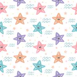 Pattern Bundle - Seamless 3D pattern PBR texture featuring colorful cartoon starfish with playful doodles texture preview