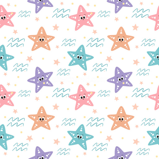 Pattern Bundle - Seamless 3D pattern PBR texture featuring colorful cartoon starfish with playful doodles texture preview