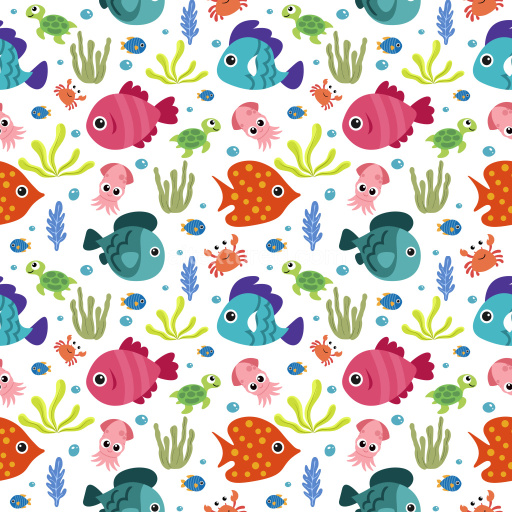 Pattern Bundle - Seamless 3D pattern PBR texture featuring playful colorful marine animals and underwater… texture preview