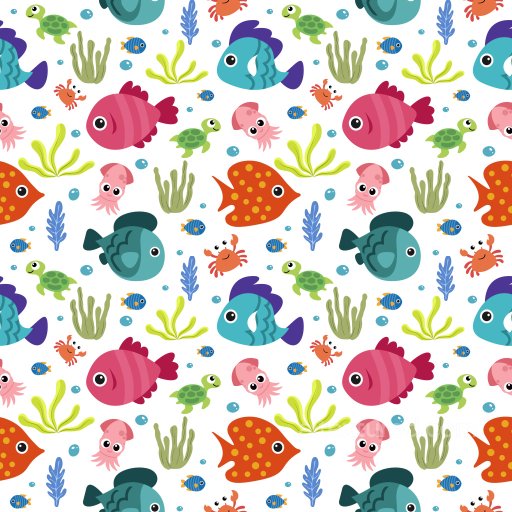 pattern PBR texture featuring playful colorful marine animals and underwater plants seamless Pattern Bundle PBR texture