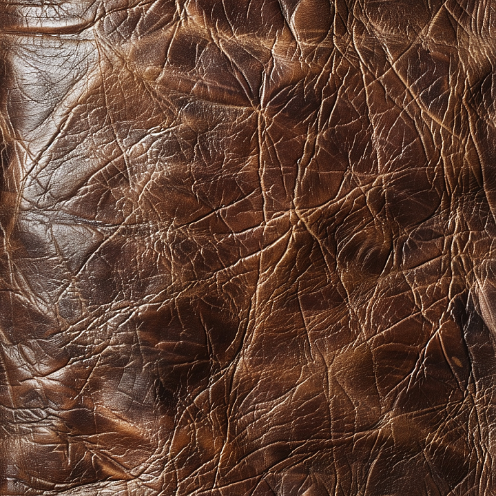 Distressed Brown Leather with Heavy Wrinkles and Natural Shine seamless PBR texture preview
