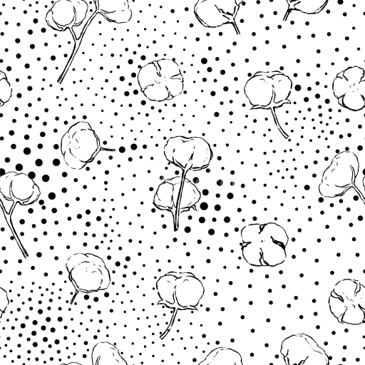 Seamless 3D PBR Cotton Plant Pattern Texture in Black & White Dots