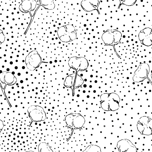 Cotton Plant Pattern Texture in Black & White Dots seamless White & Black PBR texture
