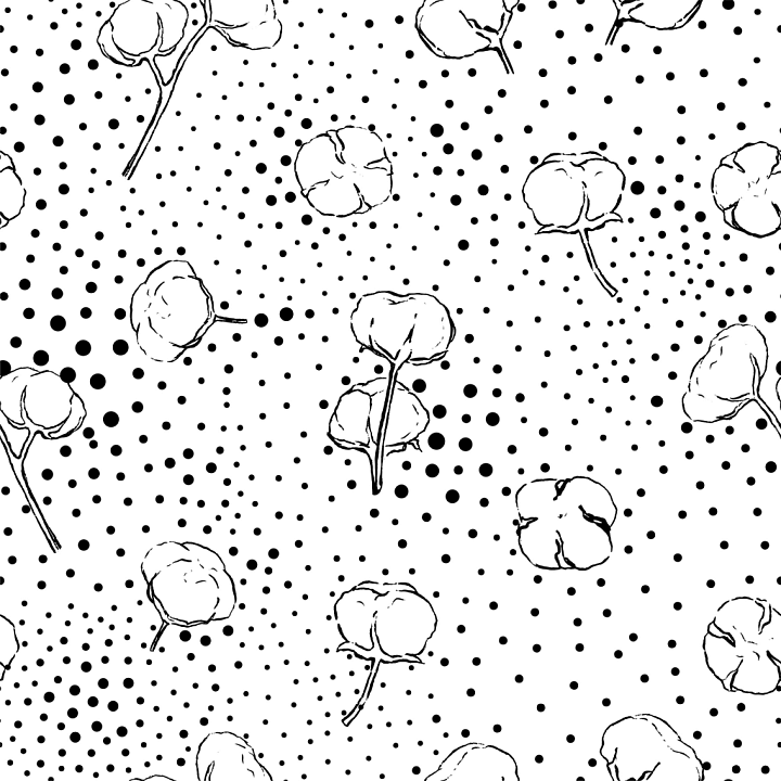 Cotton Plant Pattern in Black & White Dots seamless PBR texture preview