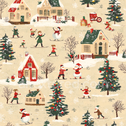 seamless Seamless 3D PBR Texture of Festive Winter Scene with Skiers and Holiday Houses texture 8k free download PBR