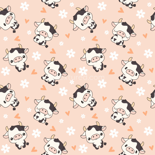 Pattern Bundle - Seamless 3D Pattern PBR Texture Featuring Cute Cartoon Cows with Hearts and Flowers texture preview