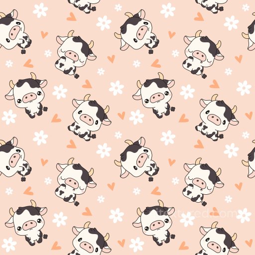 Pattern PBR Texture Featuring Cute Cartoon Cows with Hearts and Flowers seamless Pattern Bundle PBR texture