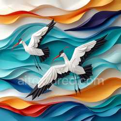 seamless Seamless 3D PBR Texture Featuring Origami-Inspired Avocet Birds and Vibrant Abstract Waves texture 8k free download PBR