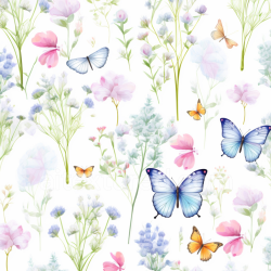 seamless Seamless 3D PBR Texture Featuring Soft Watercolor Butterflies and Wildflowers texture 8k free download PBR
