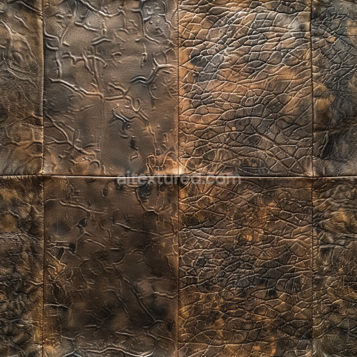 Seamless 3D PBR Distressed Brown Leather Patchwork Texture with Aged Cracks and Grain Patterns