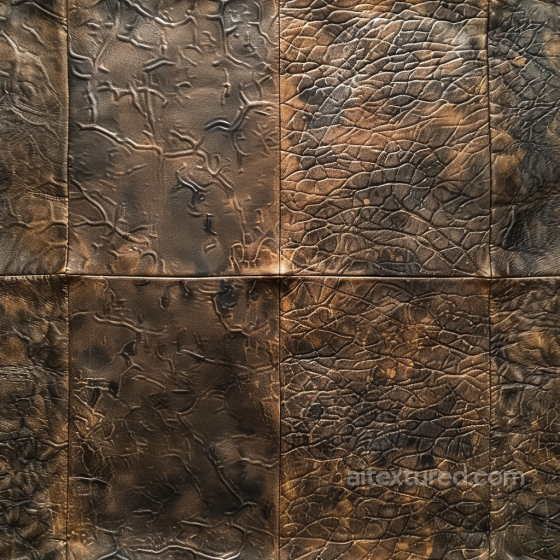 Distressed Brown Leather Patchwork Texture with Aged Cracks and Grain Patterns Leather texture preview