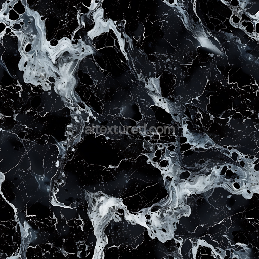 Seamless 3D Black Marble PBR Texture Featuring Dynamic White Veins and Glossy Finish