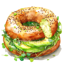 seamless Watercolor Avocado Bagel with Sprouts Breakfast Illustration texture 8k free download PBR