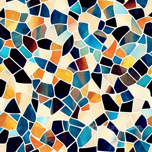 Mosaic PBR Texture of Multicolor Stone Chip Pattern with Mixed Blue and Orange Hues seamless Mosaic PBR texture