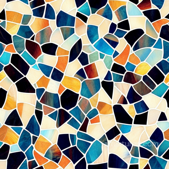 Mosaic PBR Texture of Multicolor Stone Chip Pattern with Mixed Blue and Orange Hues Mosaic texture preview