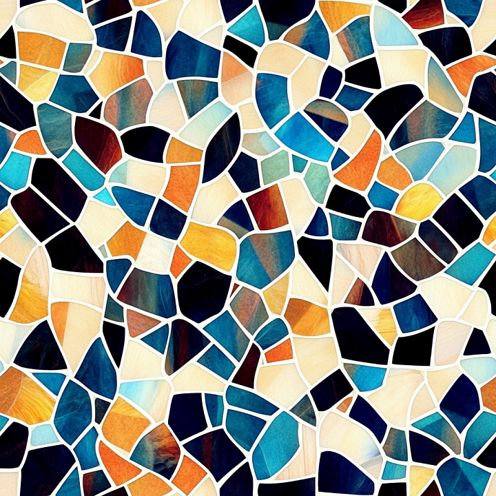 Mosaic of Multicolor Stone Chip Pattern with Mixed Blue and Orange Hues seamless PBR texture preview