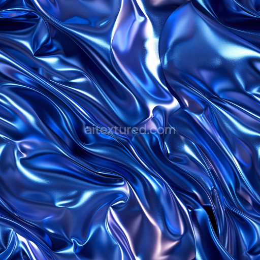 Seamless 3D PBR Texture of Glossy Blue Wrinkled Fabric with Reflective Highlights