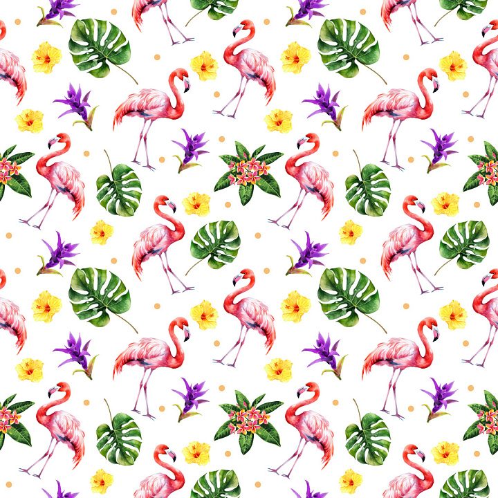 Featuring Vibrant Flamingo and Tropical Floral Motifs seamless PBR texture preview