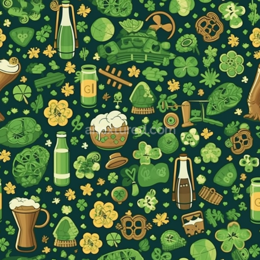 Preview — Seamless 3D PBR Texture with St Patrick Digital Paper Pattern in Green and Gold