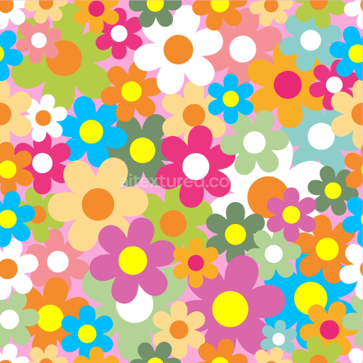 Seamless 3D PBR Texture of Colorful Cartoon-Style Floral Pattern Fabric