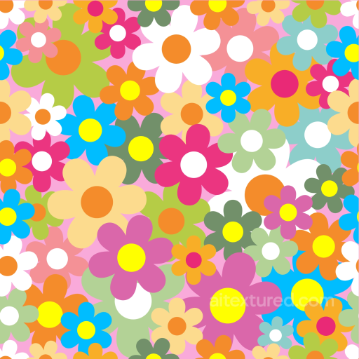 Colorful Cartoon-Style Floral Pattern Fabric Seamless Texture seamless Floral PBR texture