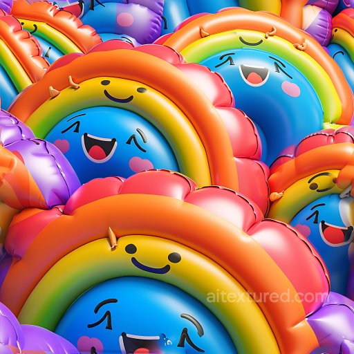 Inflated Vinyl Rainbow Panels PBR Texture with Cheerful Faces seamless Inflated PBR texture