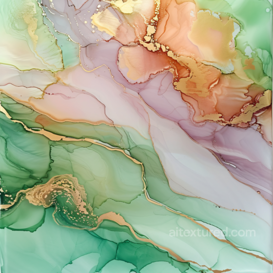 Alcohol Ink PBR Texture Featuring Soft Green and Gold Fluid Swirls Alcohol ink texture preview