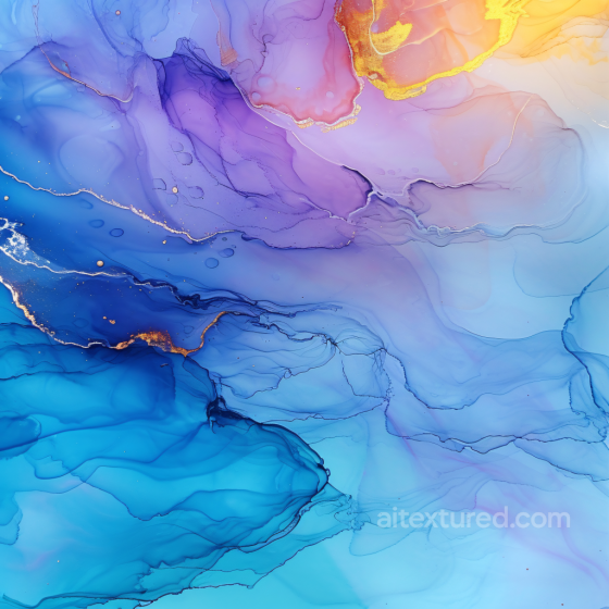 Alcohol Ink PBR Texture Featuring Luminous Blue and Violet Fluid Swirls with Gold Highlig… Alcohol ink texture preview