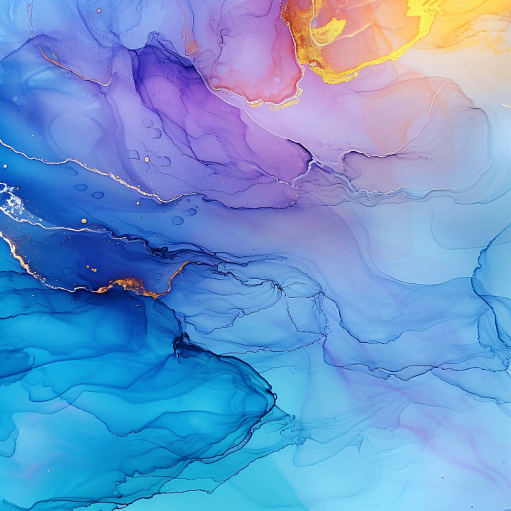 Alcohol Ink Featuring Luminous Blue and Violet Fluid Swirls with Gold H… seamless PBR texture preview