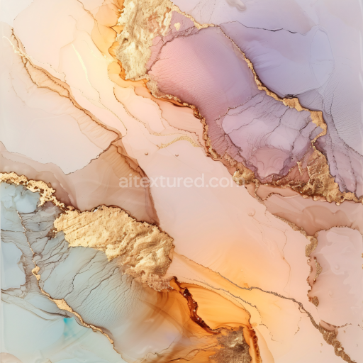 Seamless 3D Alcohol Ink PBR Texture Featuring Soft Pastel Washes and Elegant Gold Veining
