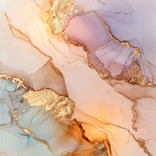 Alcohol Ink PBR Texture Featuring Soft Pastel Washes and Elegant Gold Veining seamless Alcohol ink PBR texture