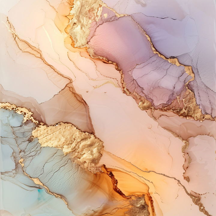 Alcohol Ink Featuring Soft Pastel Washes and Elegant Gold Veining seamless PBR texture preview