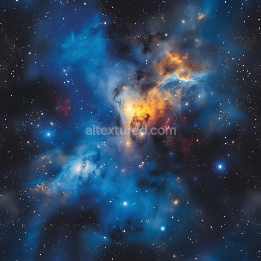 Seamless 3D Space PBR Texture Featuring Vibrant Nebula and Starfield in Blue and Orange