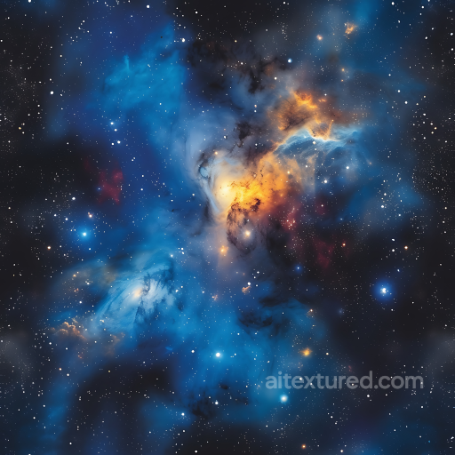 Space PBR Texture Featuring Vibrant Nebula Clouds with Blue and Orange Hues seamless Star, space, planets PBR texture