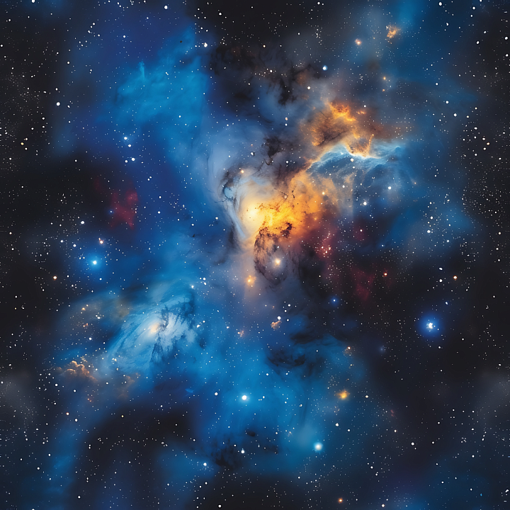 Space Featuring Vibrant Nebula Clouds with Blue and Orange Hues seamless PBR texture preview