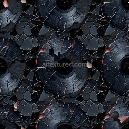 Seamless 3D PBR Texture of Cracked Vinyl Record Surface with Fragmented Shards
