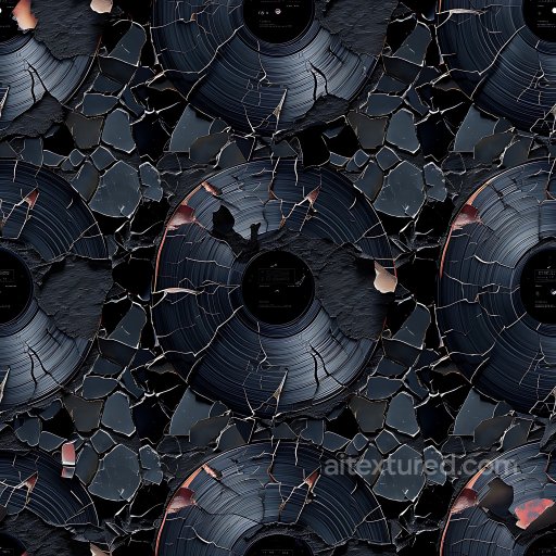 Cracked & Holes Texture of Cracked Vinyl Record Surface with Fragmented Shards seamless Cracked & Holes PBR texture