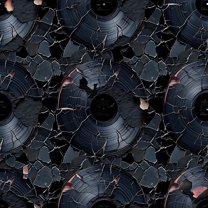 Cracked & Holes of Cracked Vinyl Record Surface with Fragmented Shards seamless PBR texture preview