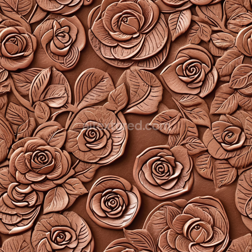 Preview — Seamless Embossed Floral Leather 3D PBR Texture with Warm Brown Tones and Detailed Rose Patterns