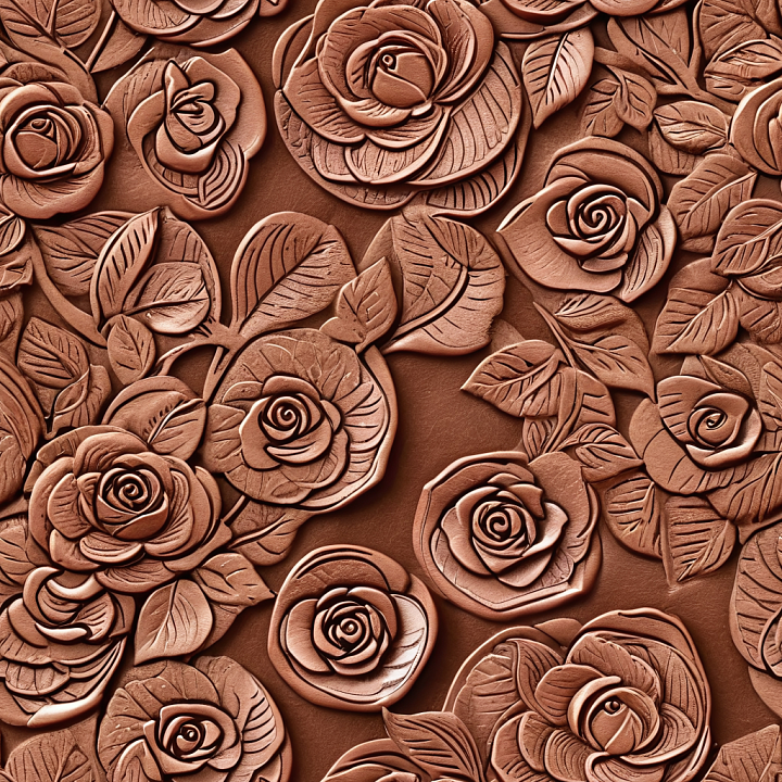 Embossed Floral Leather with Warm Brown Tones and Detailed Rose P… seamless PBR texture preview