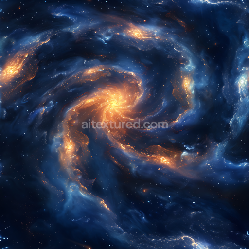 Seamless 3D Space PBR Texture Featuring a Glowing Spiral Galaxy with Nebula Clouds