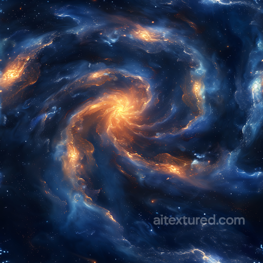 Space PBR Texture Featuring Glowing Spiral Galaxy Nebula with Blue and Orange Hues seamless Star, space, planets PBR texture