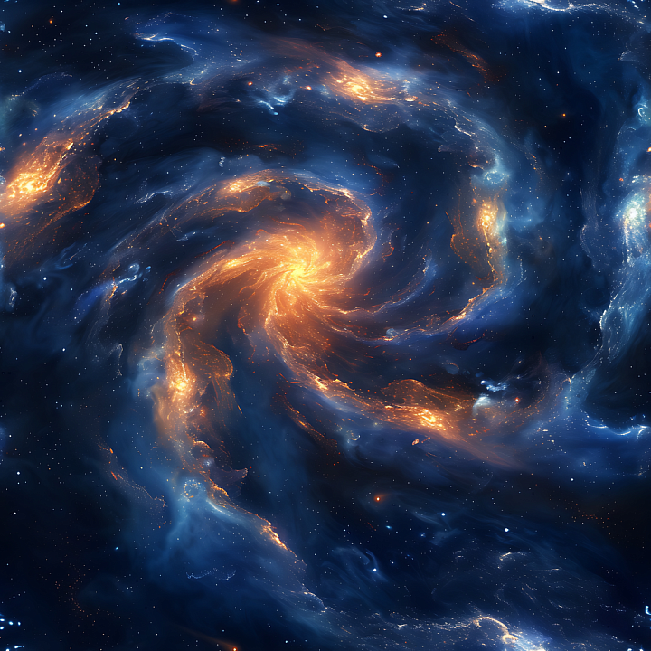 Space Featuring a Glowing Spiral Galaxy with Nebula Clouds seamless PBR texture preview
