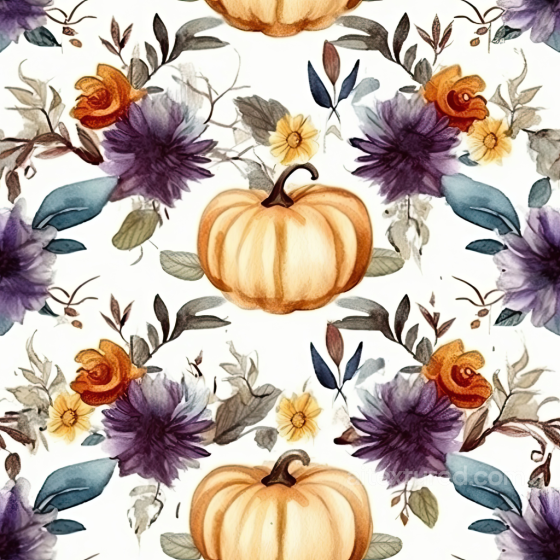 Watercolor Halloween Texture with Pumpkins and Floral Motifs Watercolor Halloween texture preview