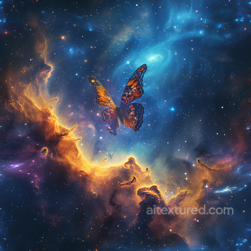 Space PBR Texture Featuring Glowing Cosmic Nebula with Butterfly Silhouette seamless Star, space, planets PBR texture