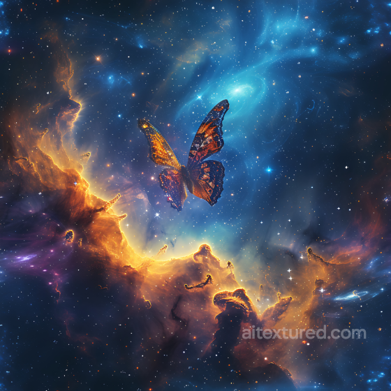 Space PBR Texture Featuring Glowing Cosmic Nebula with Butterfly Silhouette Star, space, planets texture preview