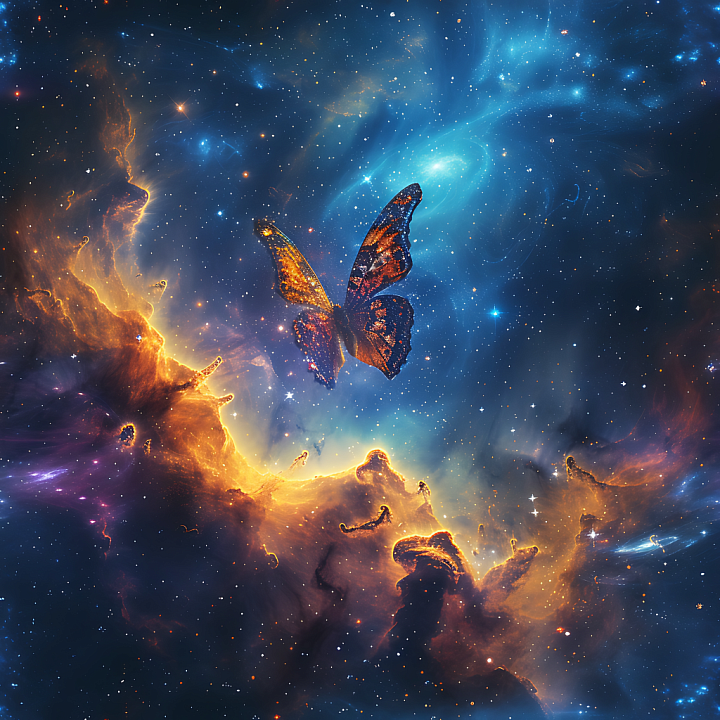 Space Featuring Glowing Cosmic Nebula with Butterfly Silhouette seamless PBR texture preview