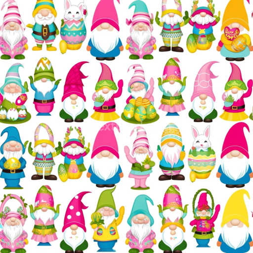 Seamless 3D PBR Texture of Colorful Easter Gnome Digital Paper Pattern