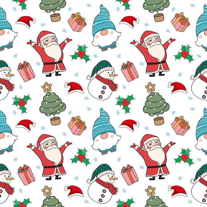 Pattern Featuring Playful Christmas Cartoon Motifs seamless PBR texture preview