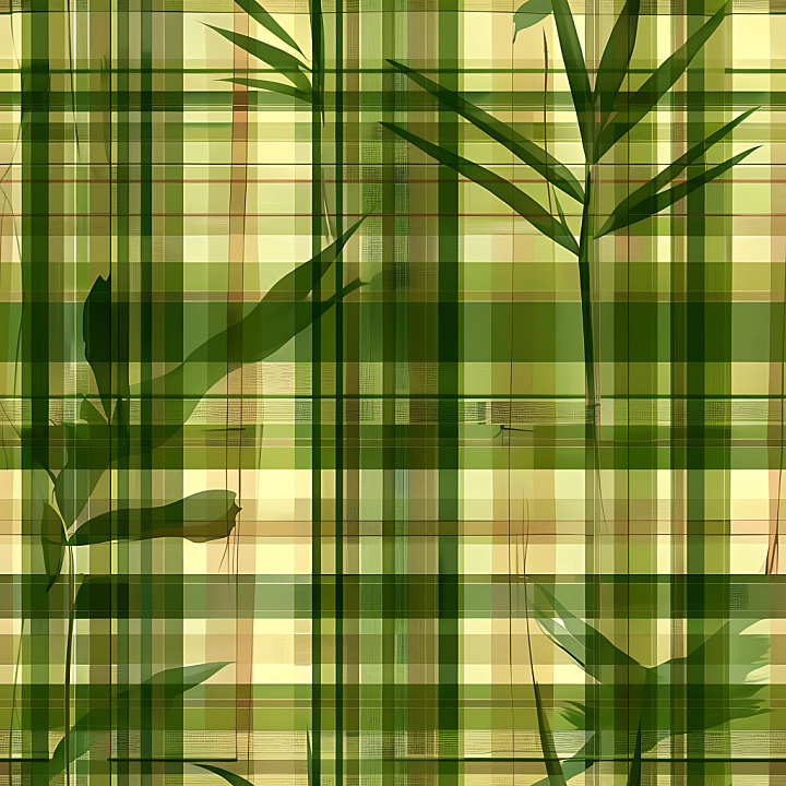 Green Botanical Plaid Fabric with Leaf Patterns seamless PBR texture preview